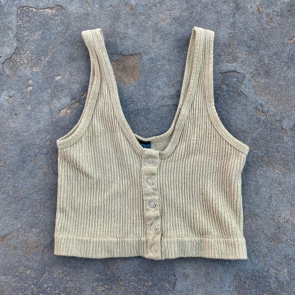 Urban Outfitters Out From Under Drew Seamless Snap-Front Olive Crop Top XS/S